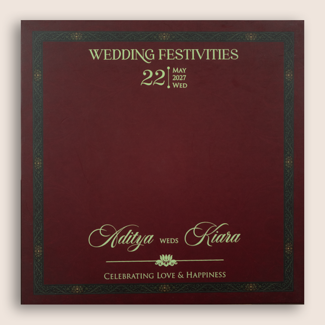 Maroon Floral Laser Cut Padded Marriage Invitation - KFR17440