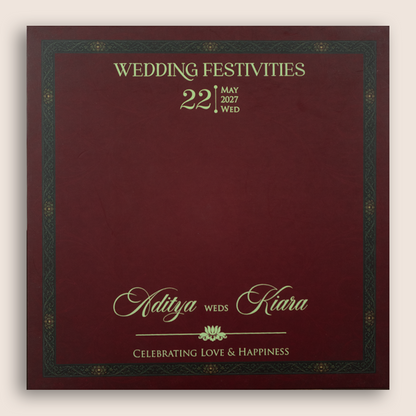 Maroon Floral Laser Cut Padded Marriage Invitation - KFR17440