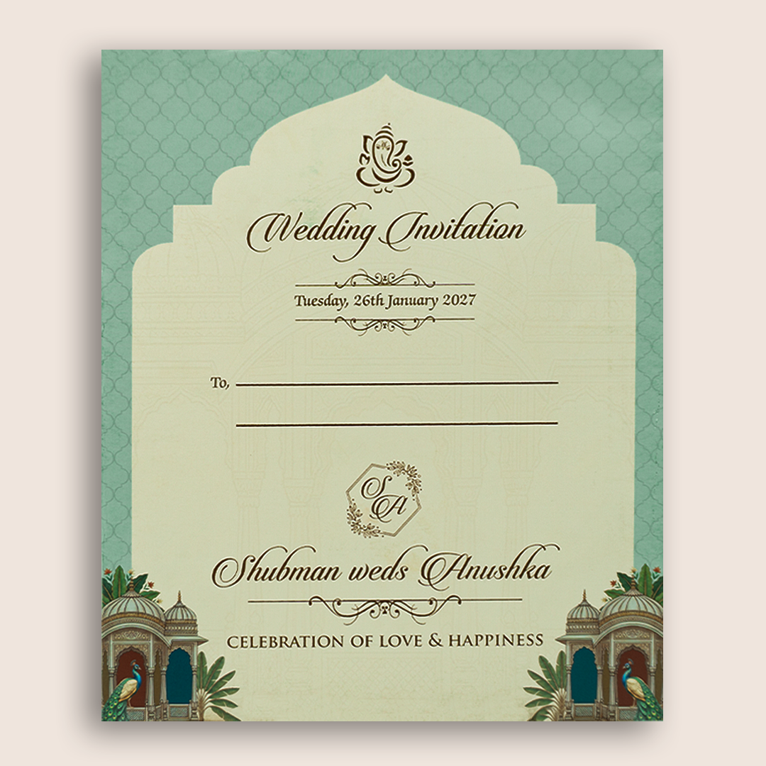 Teal Blue Jharokha MDF Laser Cut Wedding Invitation - KRB10070