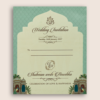 Teal Blue Jharokha MDF Laser Cut Wedding Invitation - KRB10070