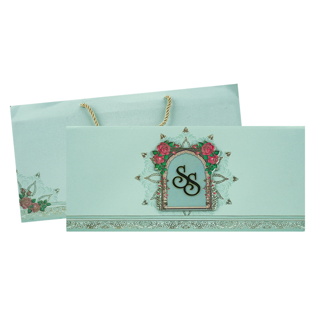 Pastel Blue Floral Arch Wedding Card-KPR24860