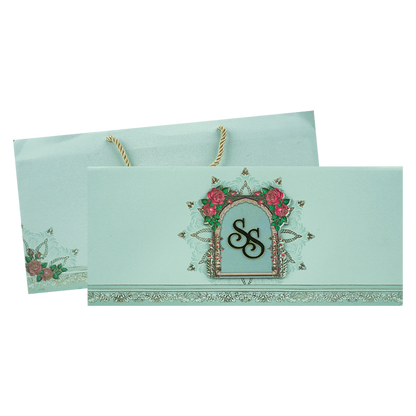Pastel Blue Floral Arch Wedding Card-KPR24860