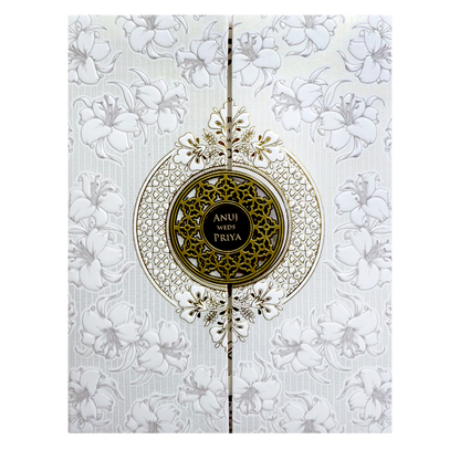 White Floral Padded Wedding Card - KSH73540