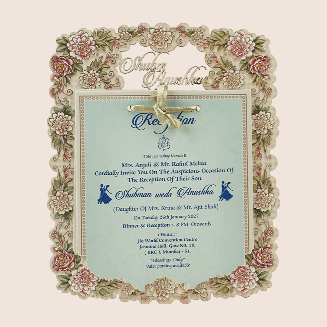 Pastel Pink Floral MDF Laser Cut Wedding Invitation - KRB10060
