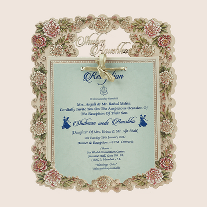 Pastel Pink Floral MDF Laser Cut Wedding Invitation - KRB10060