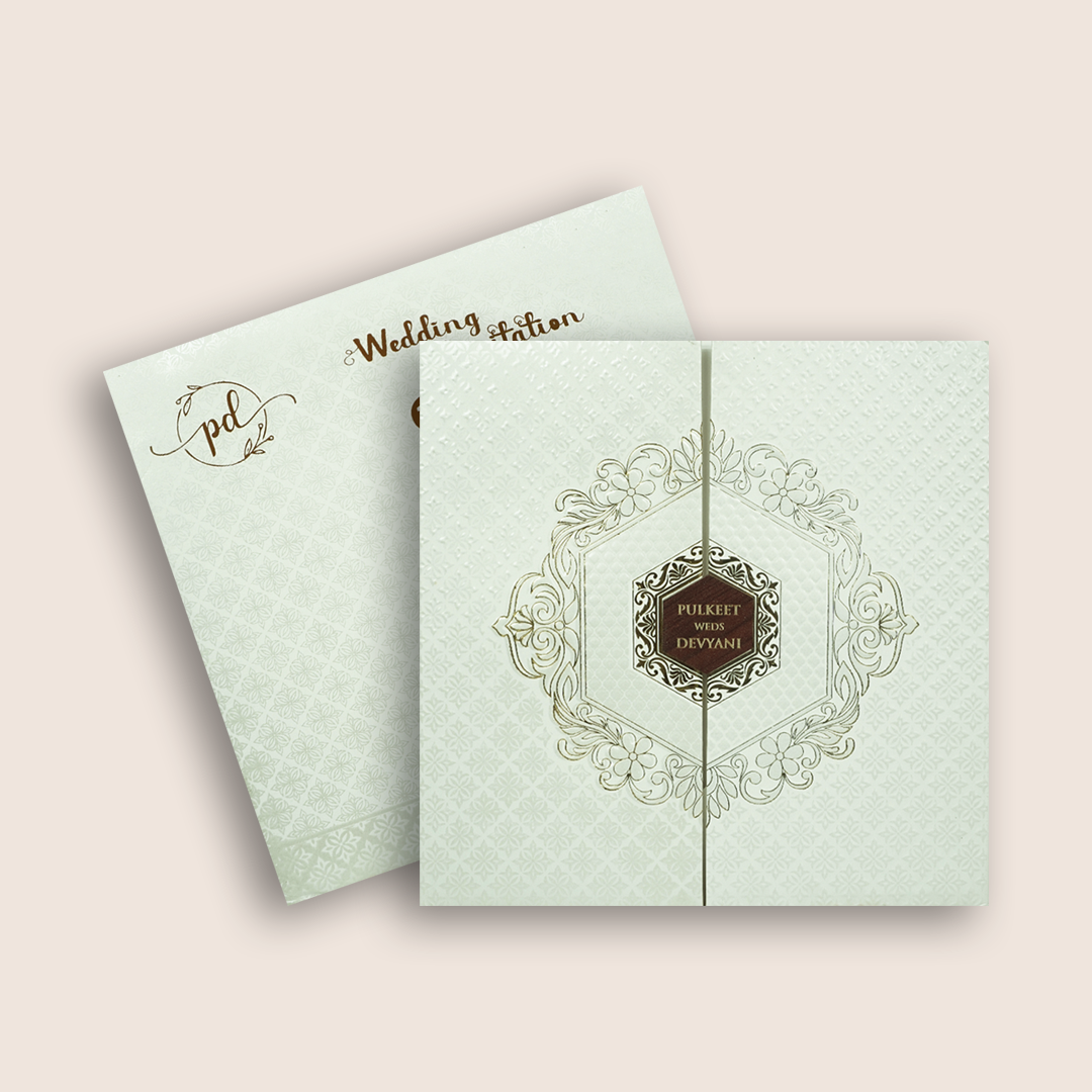 White Embossed Floral Door Style Padded Marriage Card - KJTS1857