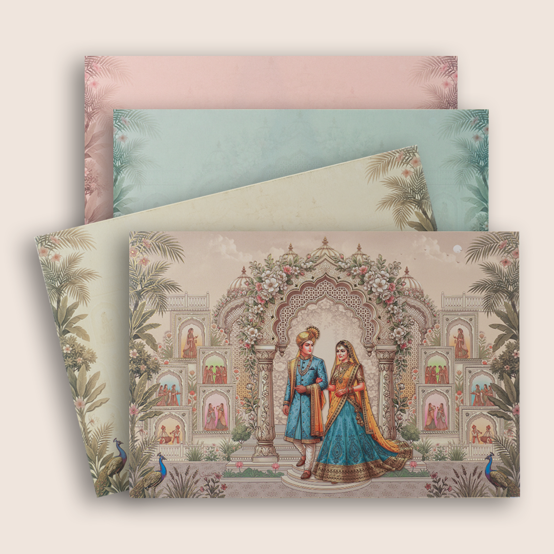 Beige Floral Bride Groom Wedding Card - KAA05270