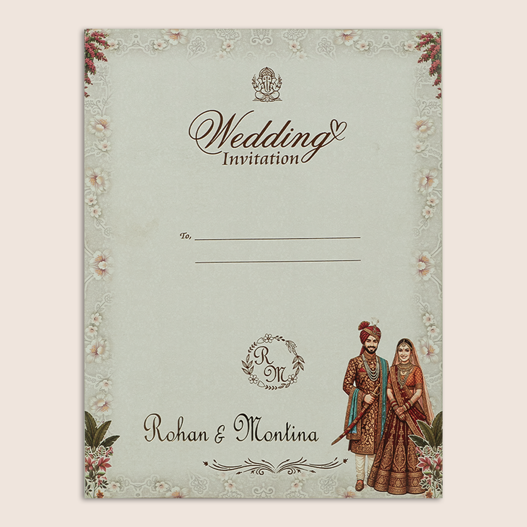 White Bride Groom Door Style Padded Wedding Card - KSH18510