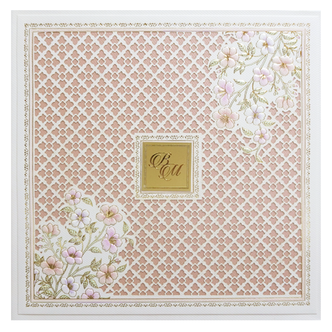 Pink Floral Padded Wedding Card-KMMEX8260