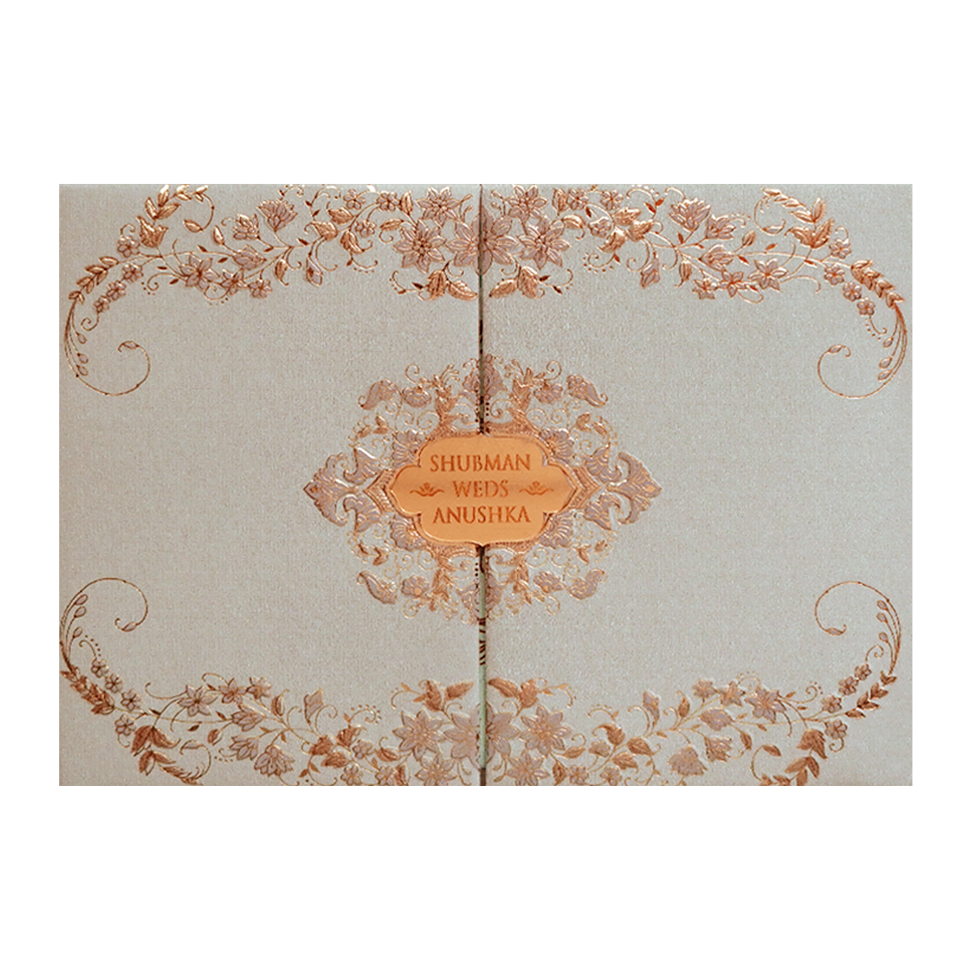 Royal Cream Embossed Gold Foil Wedding Invitation Card - KRB09750