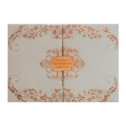Royal Cream Embossed Gold Foil Wedding Invitation Card - KRB09750