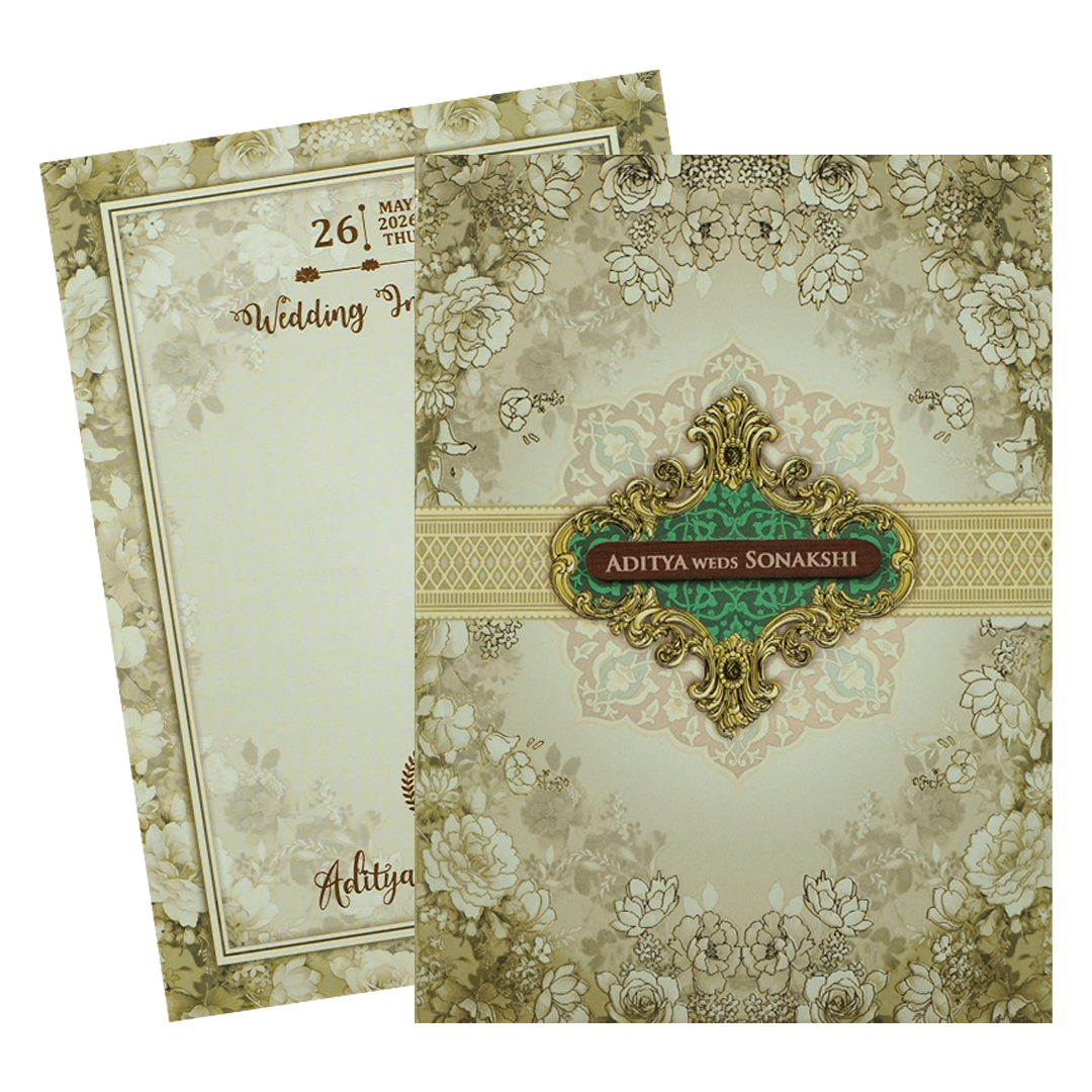 Cream Floral Padded Wedding Card-KRE27230