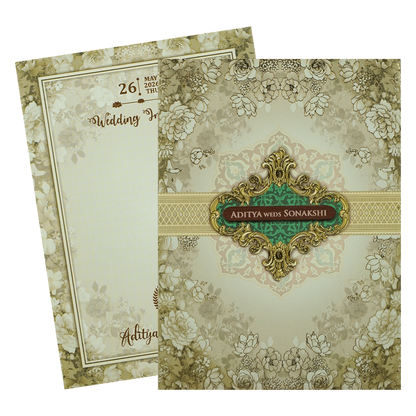 Cream Floral Padded Wedding Card-KRE27230