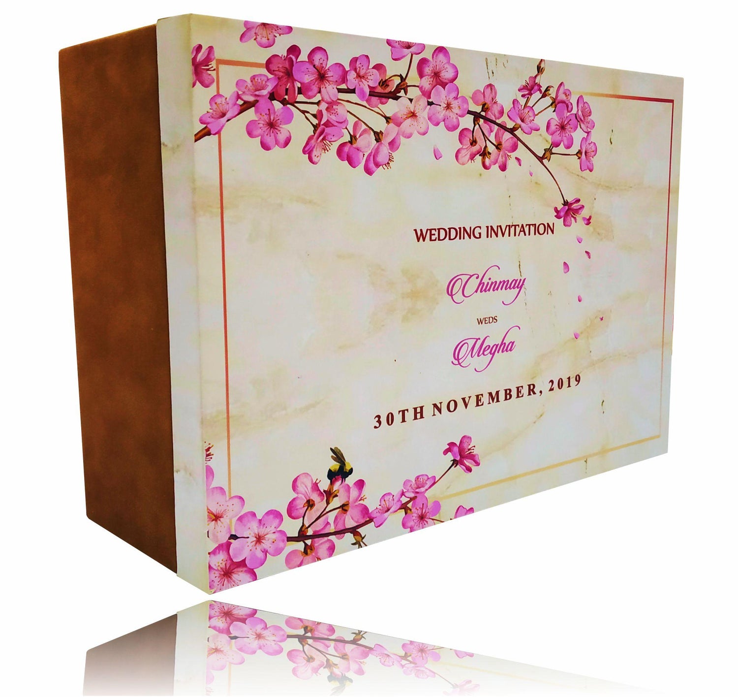 Pink And Brown Velvet Ultra Premium Box Invitation Card-KNKUP027