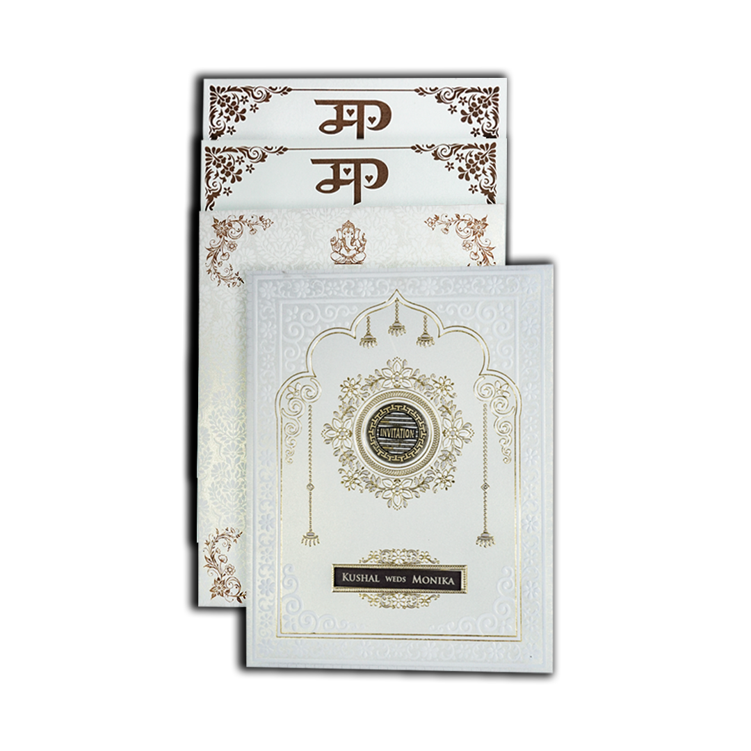 White Floral Elegant Padded Wedding Card-KSH73610