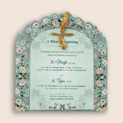 Blue Floral MDF Laser Cut Invitation Card-KNKA8062