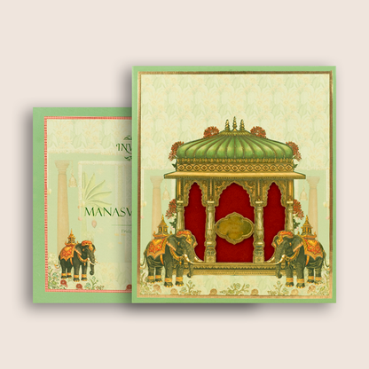 Green Padded Elephant Laser Cut Wedding Card - KVN08090
