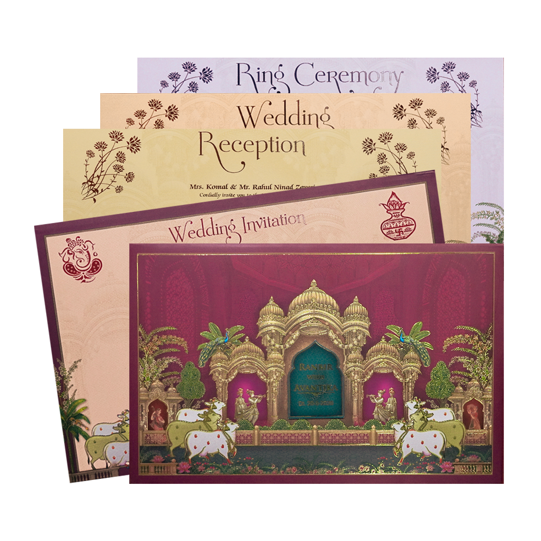 Pink Palace Padded Wedding Invitation Card - KSH72070