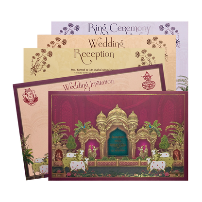 Pink Palace Padded Wedding Invitation Card - KSH72070