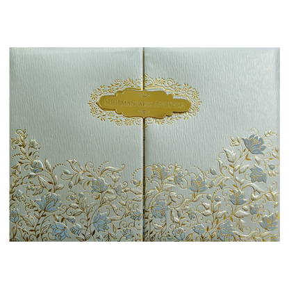 Light Grey Padded Door Style Embossed Gold Foil Wedding Invitation Card-KRB09760