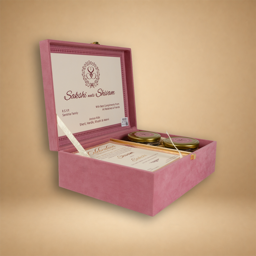 Pink Velvet Luxury Wedding Invitation Box - KSBMD050