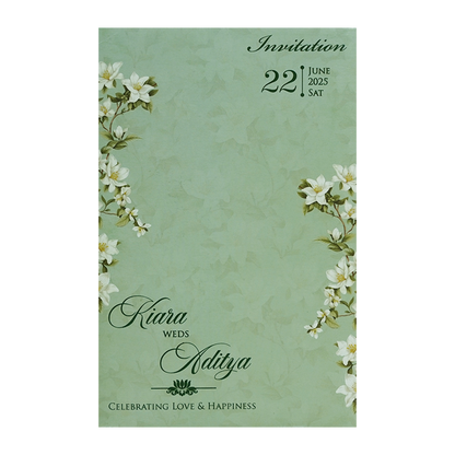 Green Magnolia Floral Laser-Cut Wedding Card-KFR15240