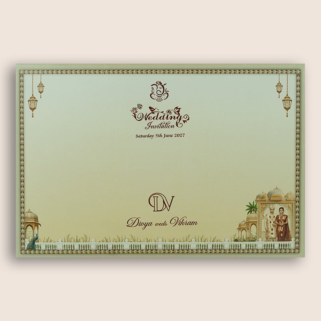 Pastel Green Bride Groom Wedding Invitation Card - KNKT1903C