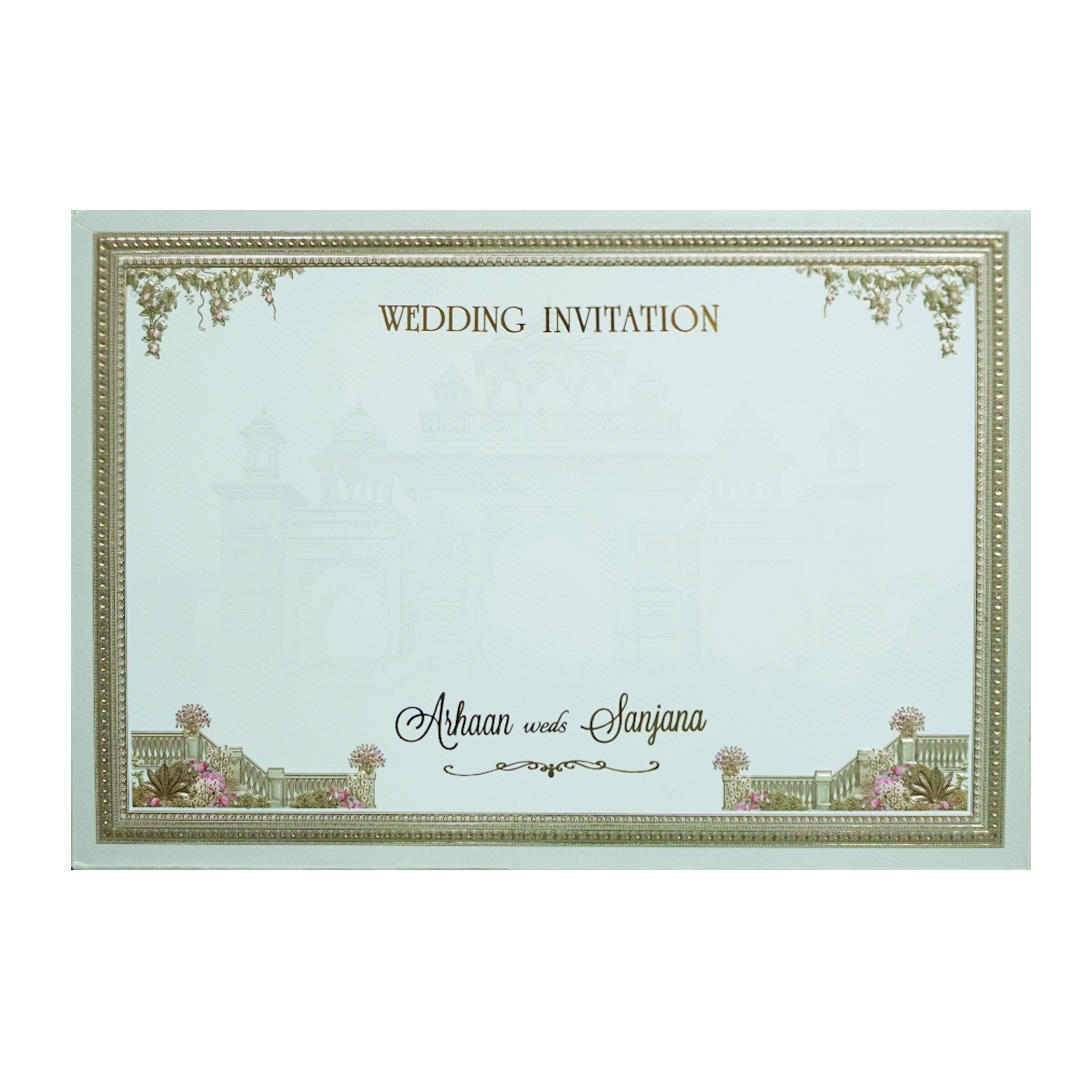 Green Laser Cut Padded Royal Procession Wedding Card - KMMEX8140