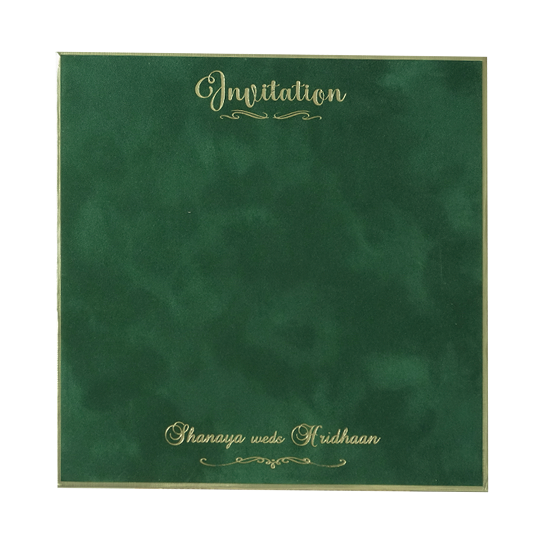 Green Gold Square Padded Wedding Card-KMMSC201
