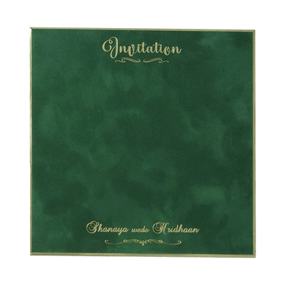 Green Gold Square Padded Wedding Card-KMMSC201