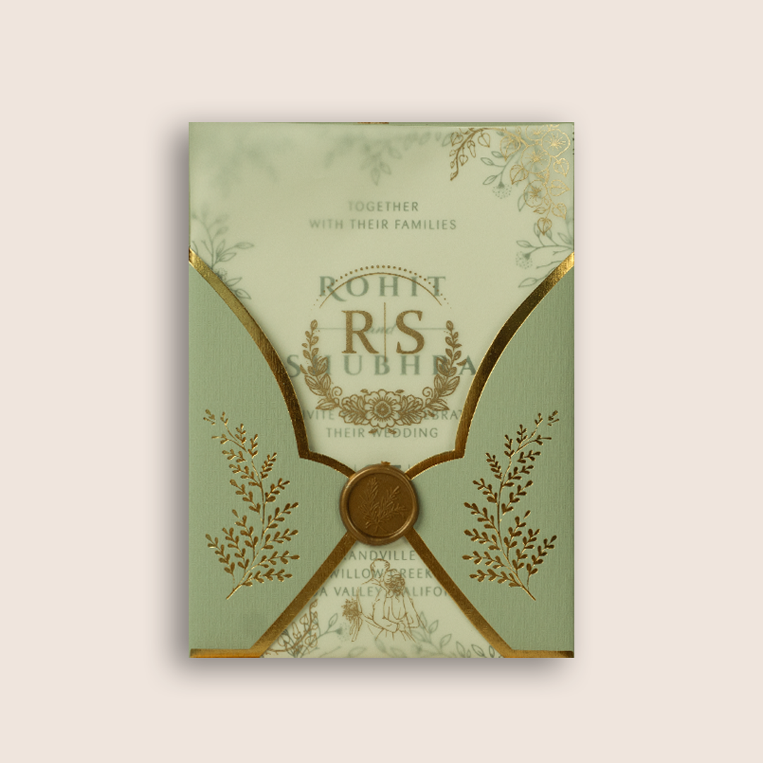 Pastel Green Laser Cut Floral Invitation Card - KJP25140