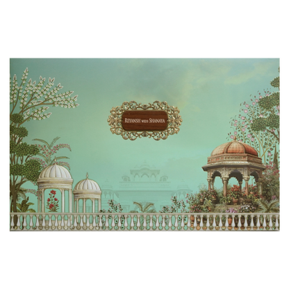 Green Floral Padded Couple Wedding Card - KVN07730