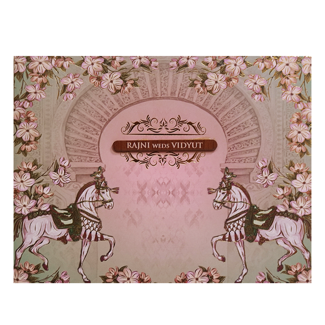 Green Padded Floral Horse Wedding Card- KVN07400