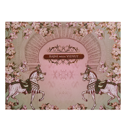 Green Padded Floral Horse Wedding Card- KVN07400