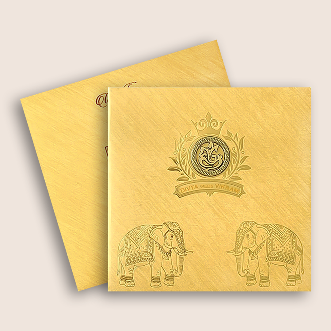 Gold Padded Elephant Wedding Card - KNPO5525G