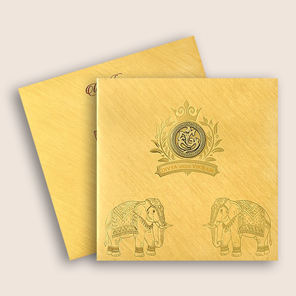 Gold Padded Elephant Wedding Card - KNPO5525G