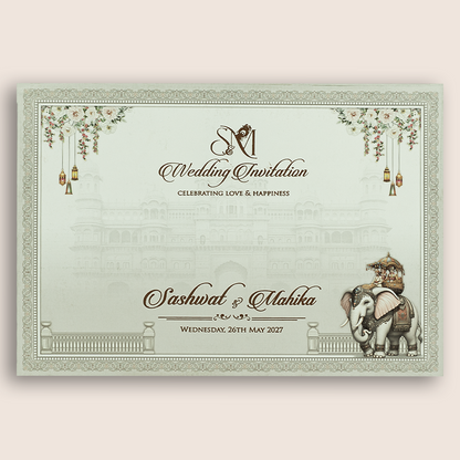 White Royal Baraat Padded Invitation Card - KRE28990