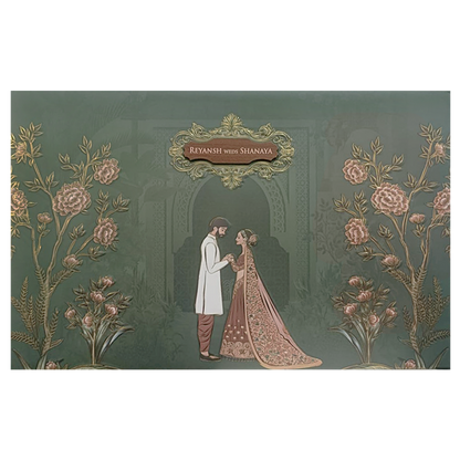 Dark Green Floral Arch Padded Couple Wedding Card - KVN07640