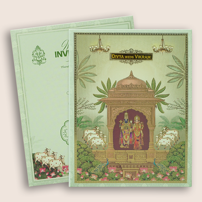 Green Floral Lord Balaji Padmavathi Wedding Card-KNKJ1158