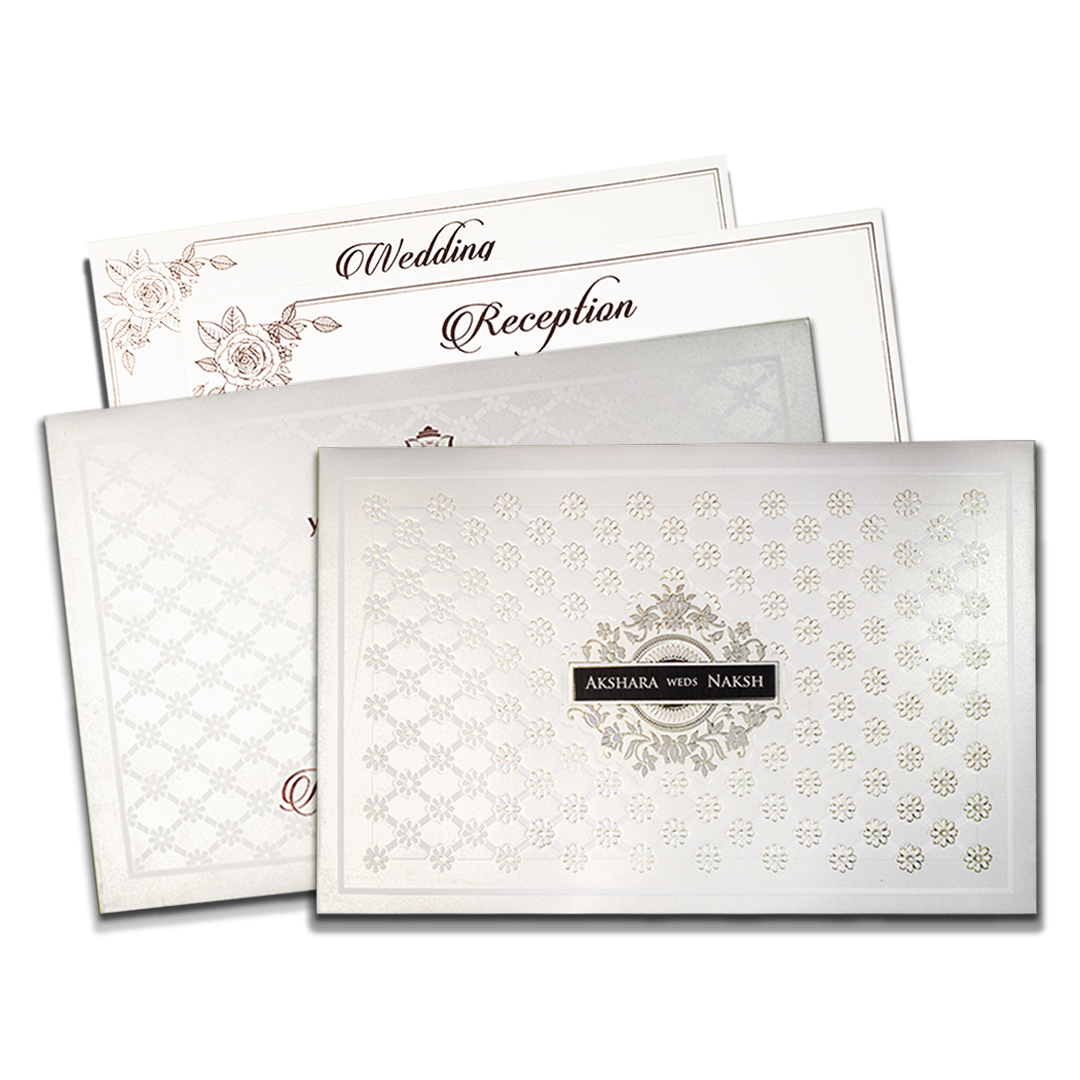 White Floral Padded Wedding Card-KSH73520