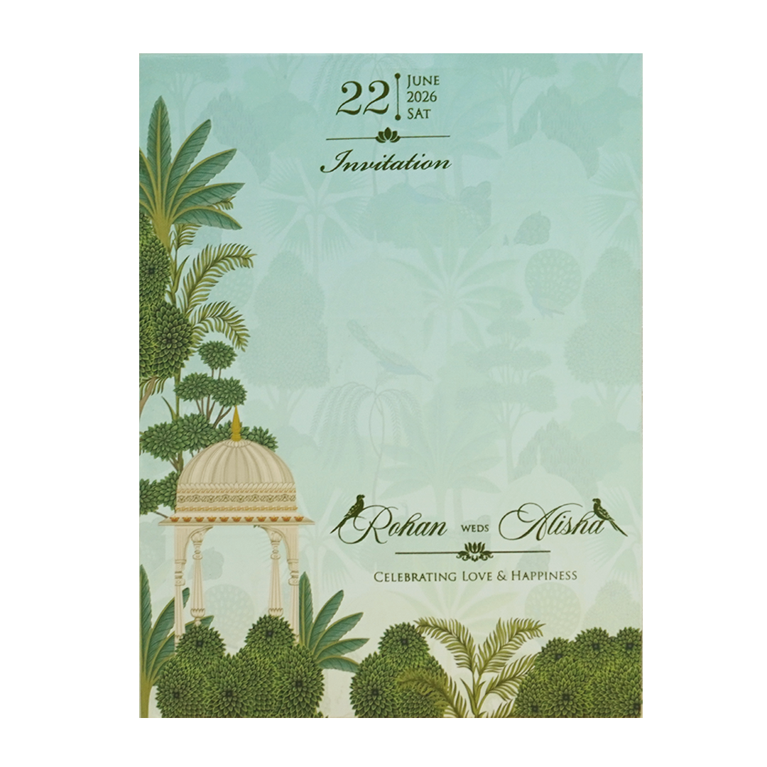 Green Floral Arch Padded Wedding Card - KFR16420