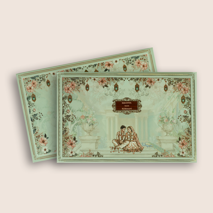 Pale Green Floral Bride Groom Padded Invitation Card - KJTS1827