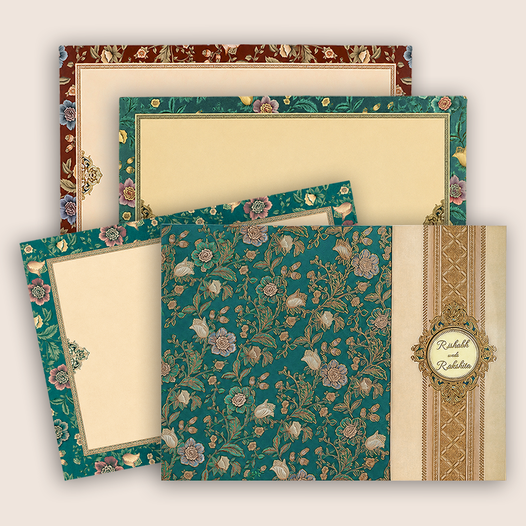 Green Floral Door Style Wedding Card - KAA05410