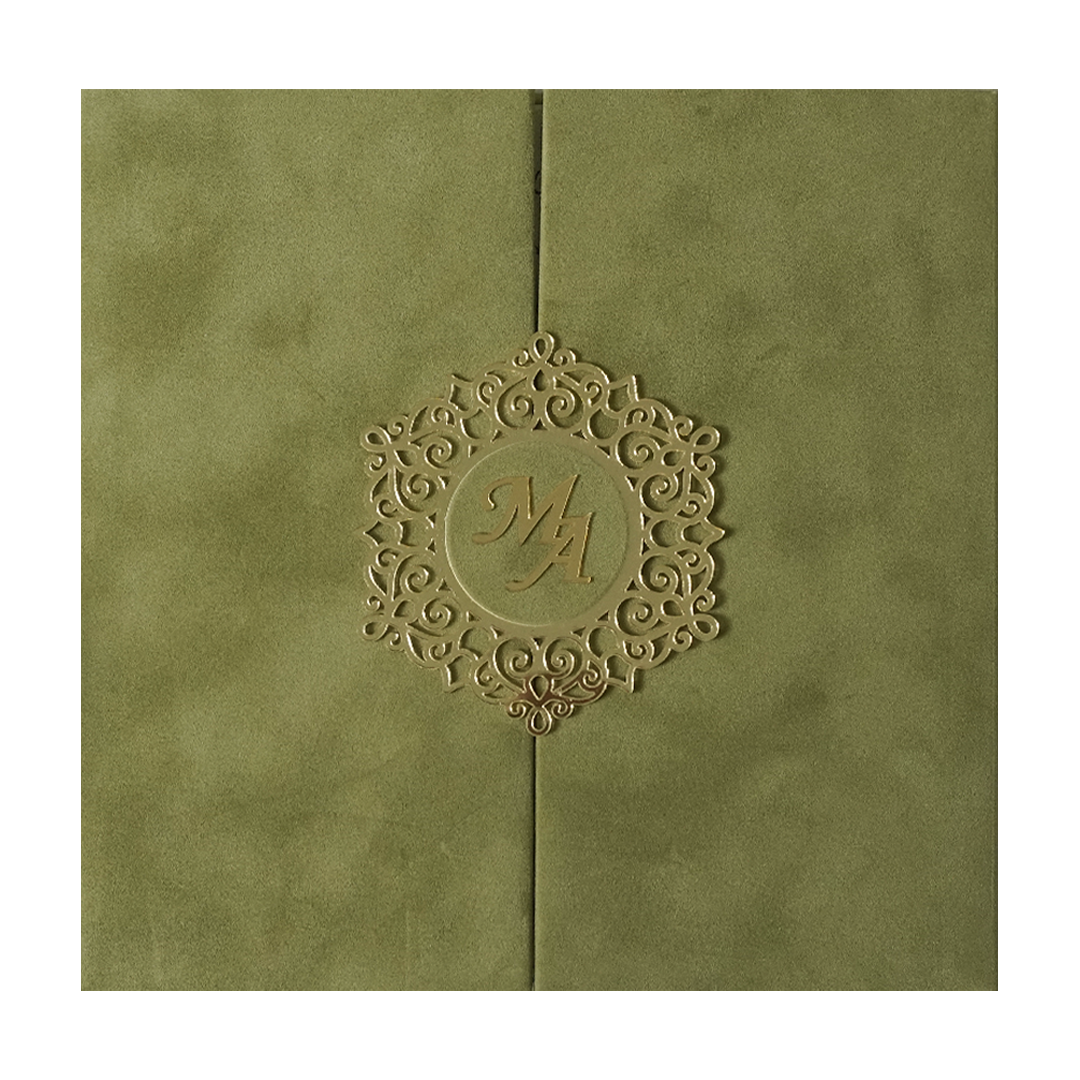 Green Gatefold Padded Wedding Card-KMMWD1166