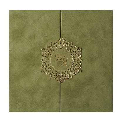 Green Gatefold Padded Wedding Card-KMMWD1166