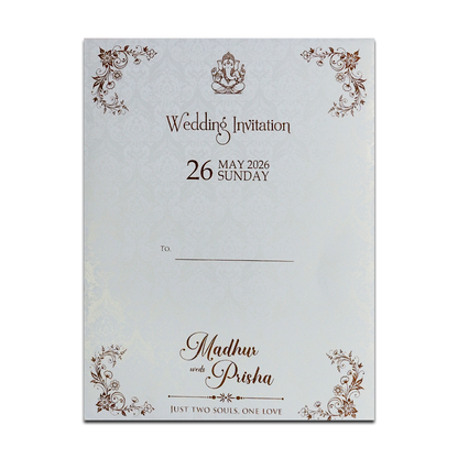 White Textured Padded Wedding Card-KSH73560