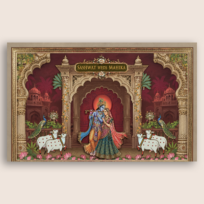 Wine Lord Radha Krishna Padded Wedding Card - KRE28810