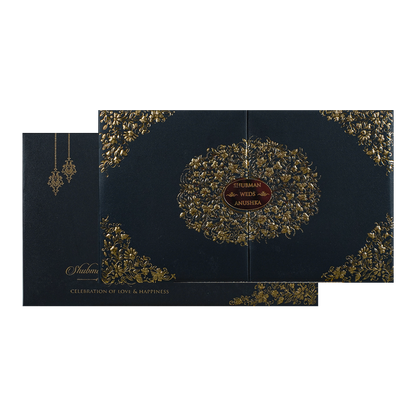 Black Gold Floral Padded Wedding Card-KRB09331