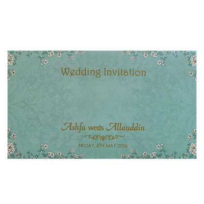 Blue Floral Door  Padded Wedding Card-KVN07460