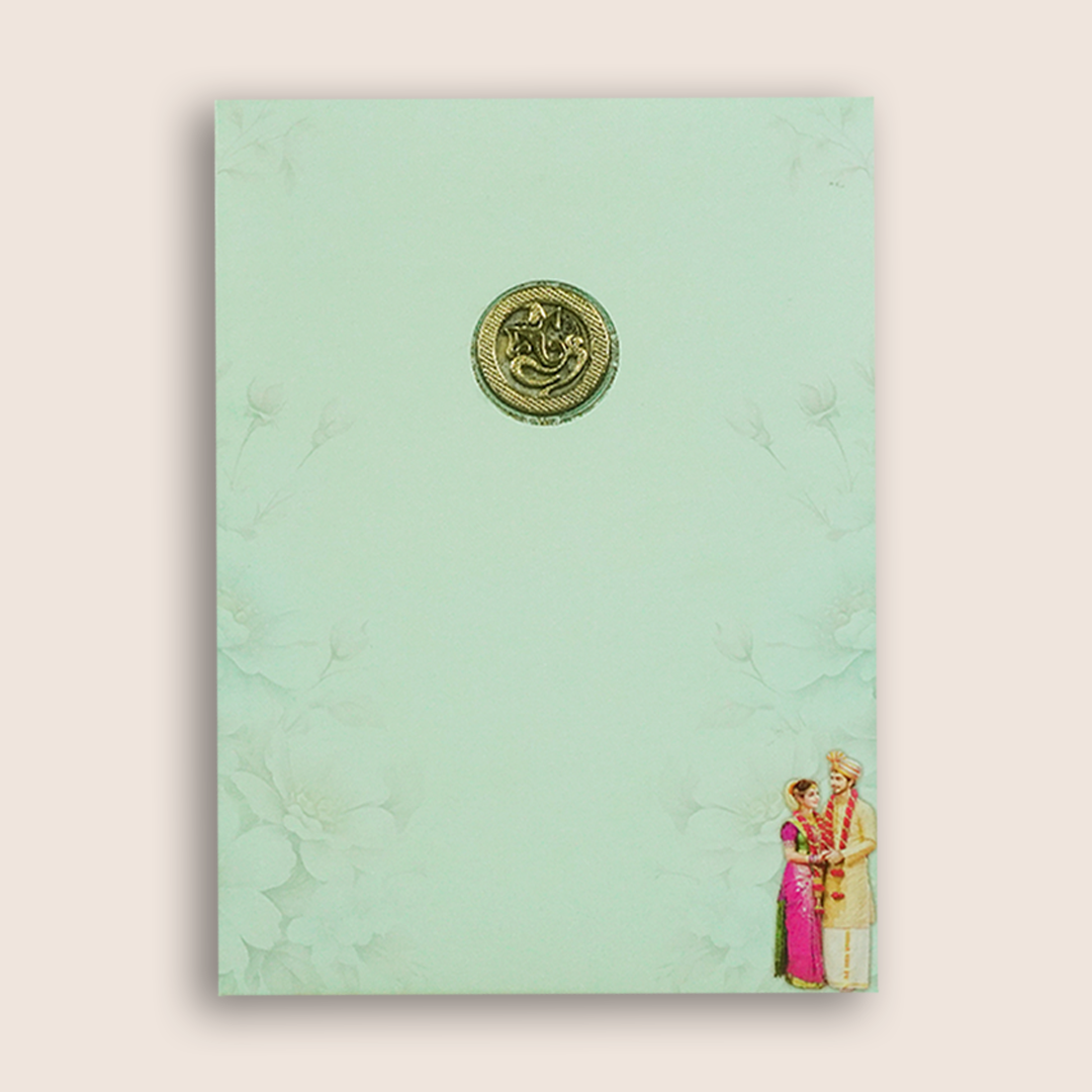 Blue South Indian Bride Groom Wedding Card - KNAR2404